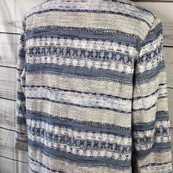 H&M Open Cardigan Large Blue White Long Sleeve Jacket - Picture 4 of 7